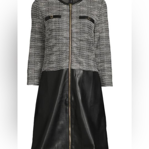 Ellen Tracy JACQUARD KNIT DRESS WITH VEGAN LEATHER SKIRT size Medium like new - Picture 11 of 11